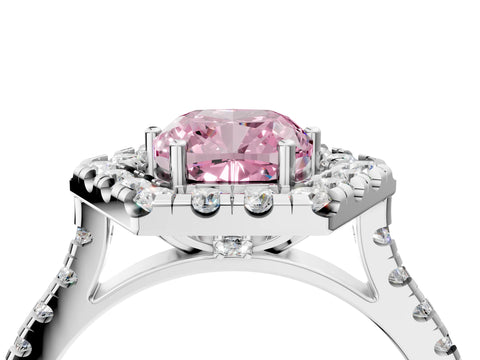 White gold Hexagonal Halo Fancy Pink Cushion Cut Diamond Pavé Band with Four-Prong Setting_4