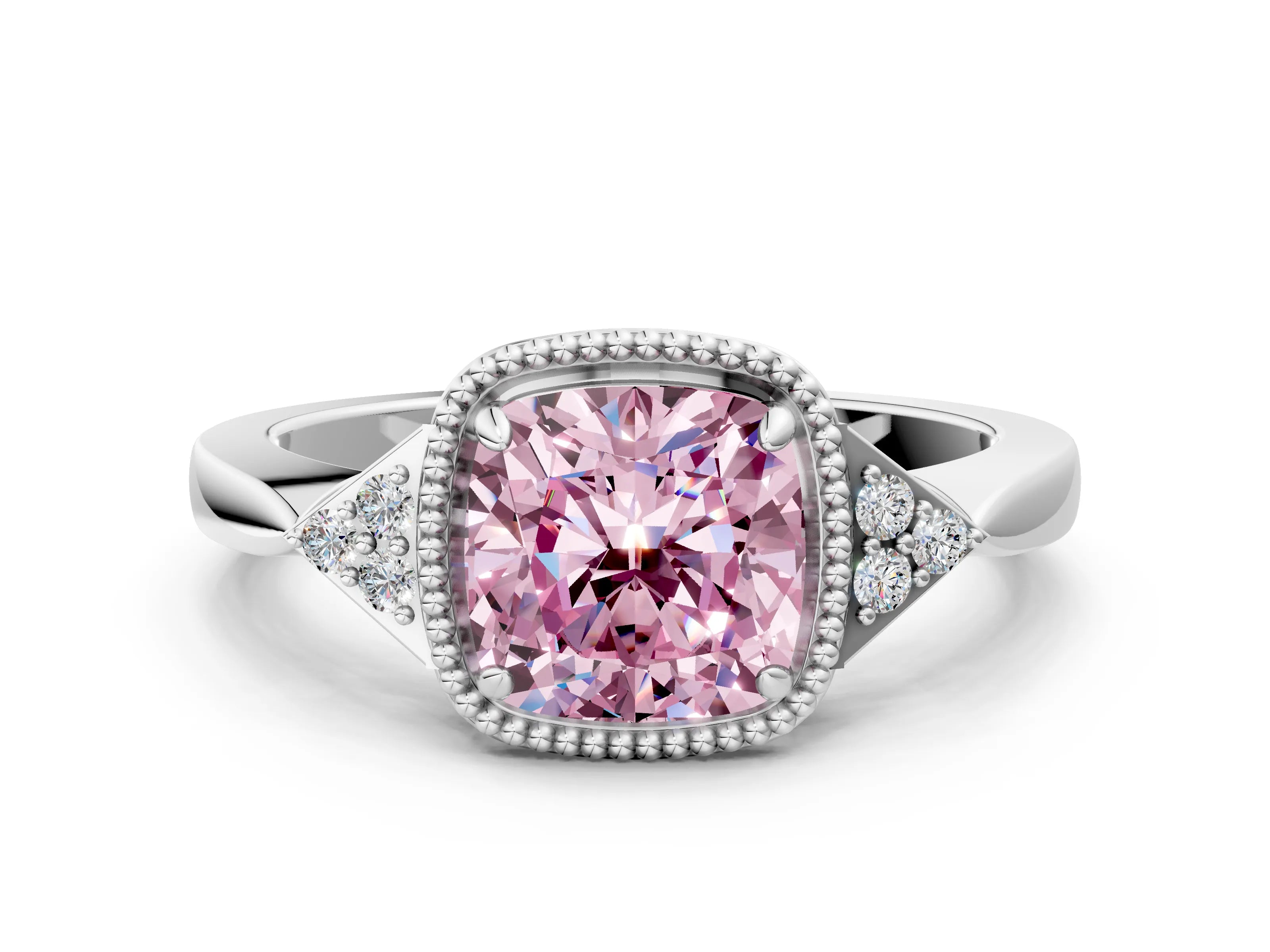 White gold Hexagonal Halo Fancy Pink Cushion Cut Diamond Solitaire with Pavé Band and Four-Prong Setting_15