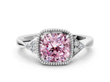 White gold Hexagonal Halo Fancy Pink Cushion Cut Diamond Solitaire with Pavé Band and Four-Prong Setting_15