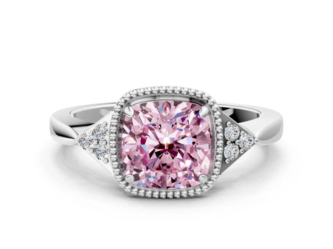 White gold Hexagonal Halo Fancy Pink Cushion Cut Diamond Solitaire with Pavé Band and Four-Prong Setting_15
