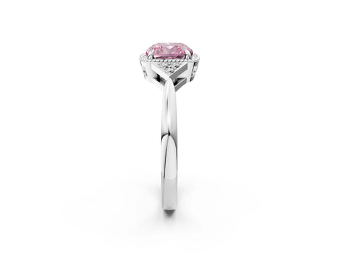 White gold Hexagonal Halo Fancy Pink Cushion Cut Diamond Solitaire with Pavé Band and Four-Prong Setting_17
