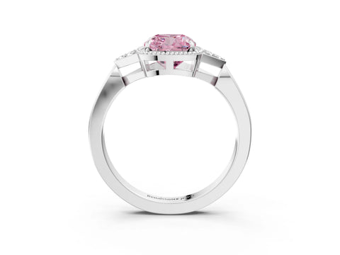 White gold Hexagonal Halo Fancy Pink Cushion Cut Diamond Solitaire with Pavé Band and Four-Prong Setting_18