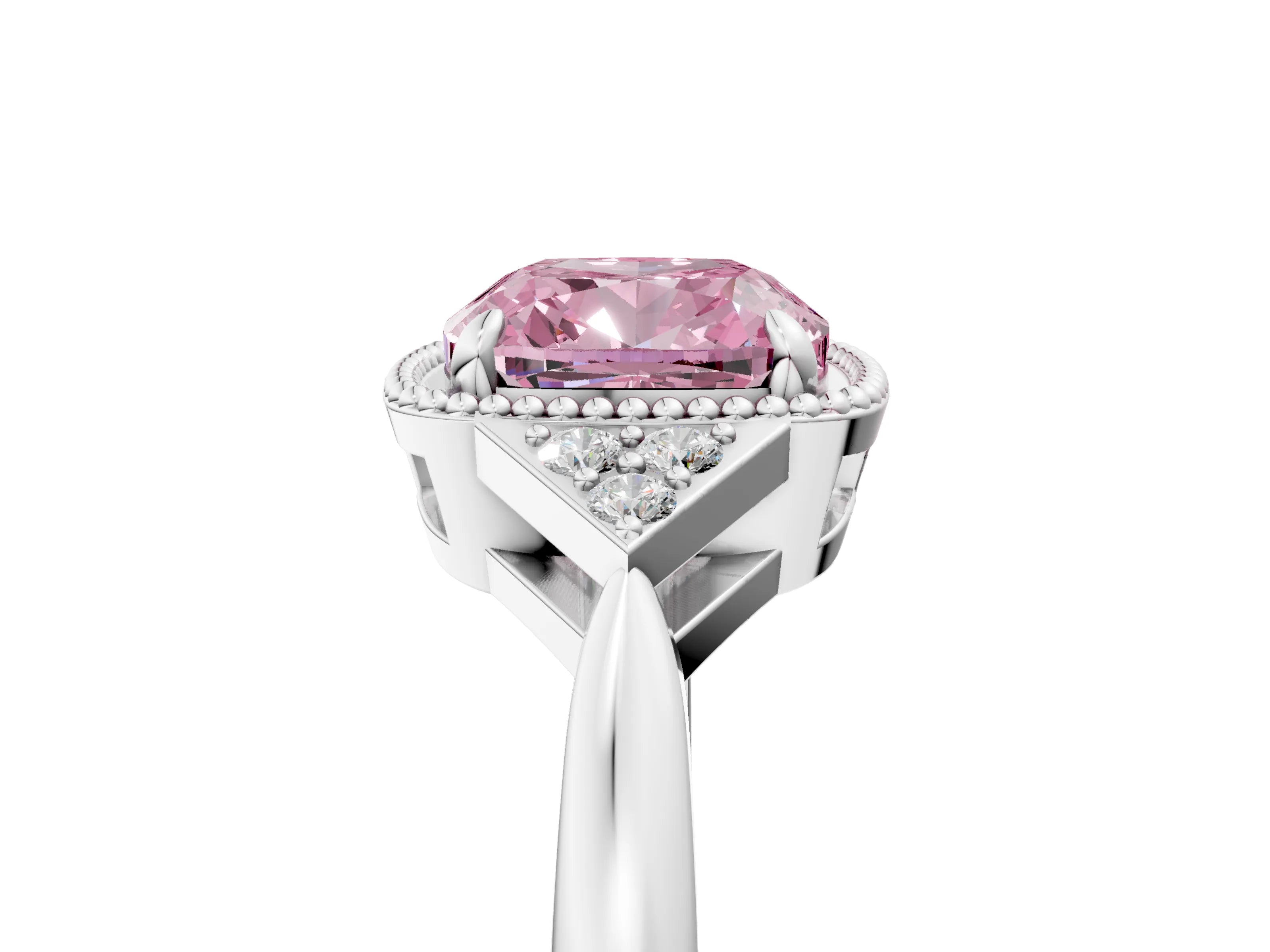 White gold Hexagonal Halo Fancy Pink Cushion Cut Diamond Solitaire with Pavé Band and Four-Prong Setting_20