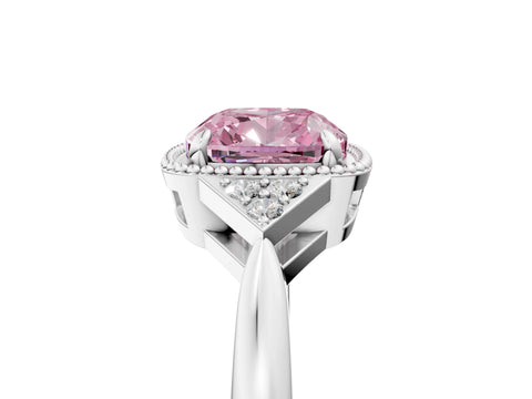 White gold Hexagonal Halo Fancy Pink Cushion Cut Diamond Solitaire with Pavé Band and Four-Prong Setting_20