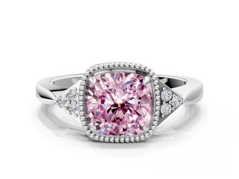 White gold Hexagonal Halo Fancy Pink Cushion Cut Diamond Solitaire with Pavé Band and Four-Prong Setting_3