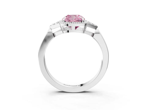 White gold Hexagonal Halo Fancy Pink Cushion Cut Diamond Solitaire with Pavé Band and Four-Prong Setting_6