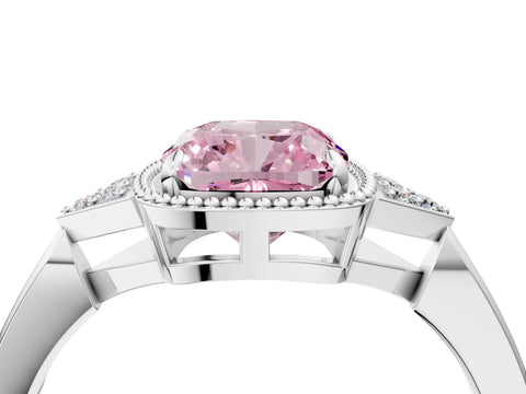 White gold Hexagonal Halo Fancy Pink Cushion Cut Diamond Solitaire with Pavé Band and Four-Prong Setting_7