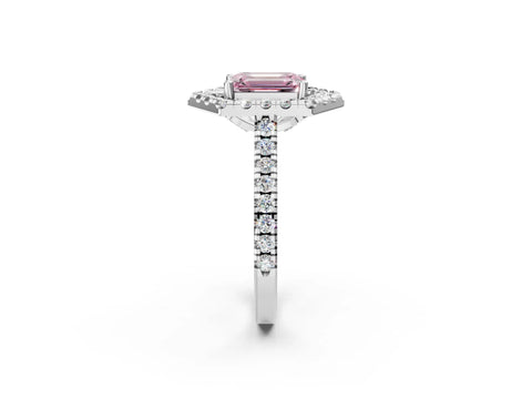 White gold Hexagonal Halo Fancy Pink Emerald Cut Diamond Pavé Band with Four-Prong Setting_14