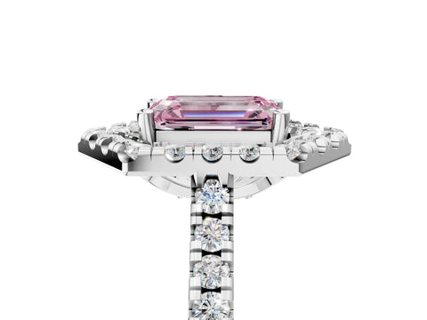 White gold Hexagonal Halo Fancy Pink Emerald Cut Diamond Pavé Band with Four-Prong Setting_17