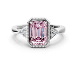 White gold Hexagonal Halo Fancy Pink Emerald Cut Diamond Solitaire with Pavé Band and Four-Prong Setting_15