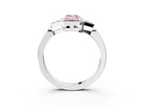 White gold Hexagonal Halo Fancy Pink Emerald Cut Diamond Solitaire with Pavé Band and Four-Prong Setting_18