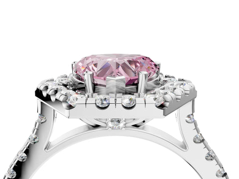 White gold Hexagonal Halo Fancy Pink Heart Cut Diamond Pavé Band with Four-Prong Setting_4