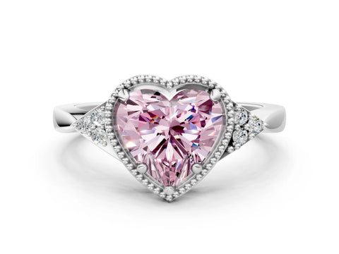 White gold Hexagonal Halo Fancy Pink Heart Cut Diamond Solitaire with Pavé Band and Four-Prong Setting_15
