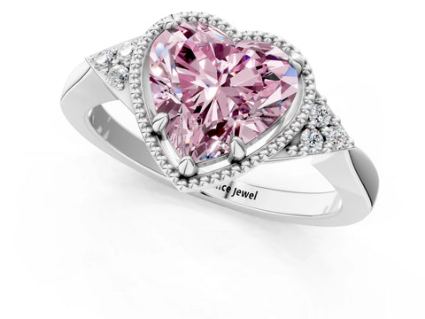 White gold Hexagonal Halo Fancy Pink Heart Cut Diamond Solitaire with Pavé Band and Four-Prong Setting_16