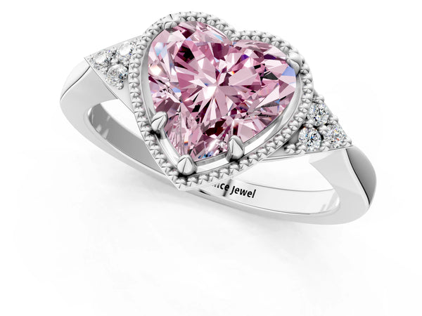 Sterling Silver Heart-Shaped Milgrain Frame Solitaire Engagement Ring Setting for Fancy Pink Center