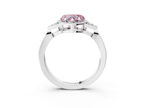 White gold Hexagonal Halo Fancy Pink Heart Cut Diamond Solitaire with Pavé Band and Four-Prong Setting_18