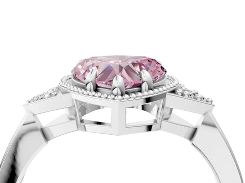 White gold Hexagonal Halo Fancy Pink Heart Cut Diamond Solitaire with Pavé Band and Four-Prong Setting_19