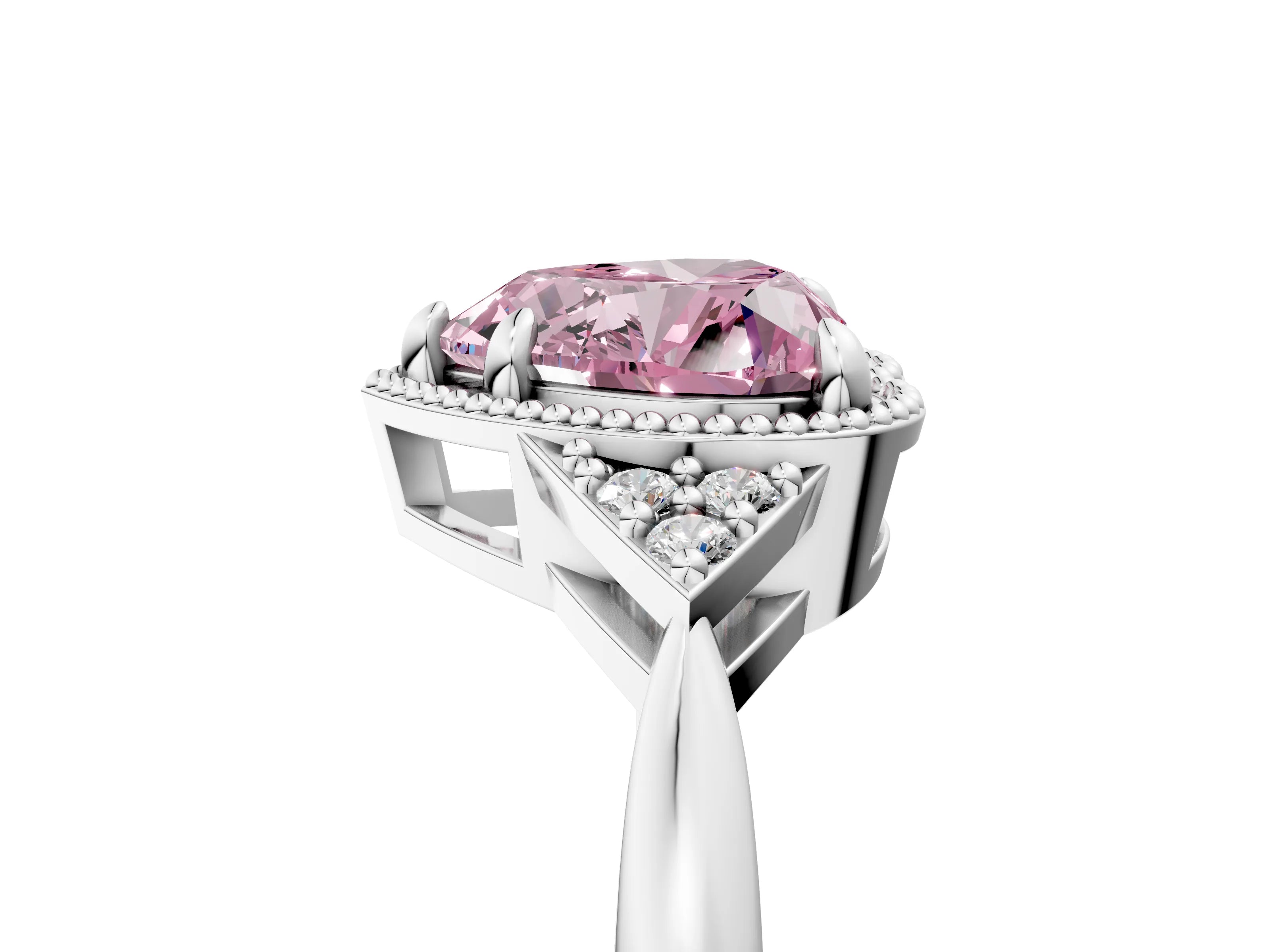 White gold Hexagonal Halo Fancy Pink Heart Cut Diamond Solitaire with Pavé Band and Four-Prong Setting_20