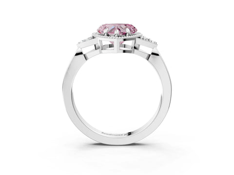 White gold Hexagonal Halo Fancy Pink Heart Cut Diamond Solitaire with Pavé Band and Four-Prong Setting_6
