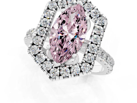 White gold Hexagonal Halo Fancy Pink Marquise Cut Diamond Pavé Band with Four-Prong Setting_1