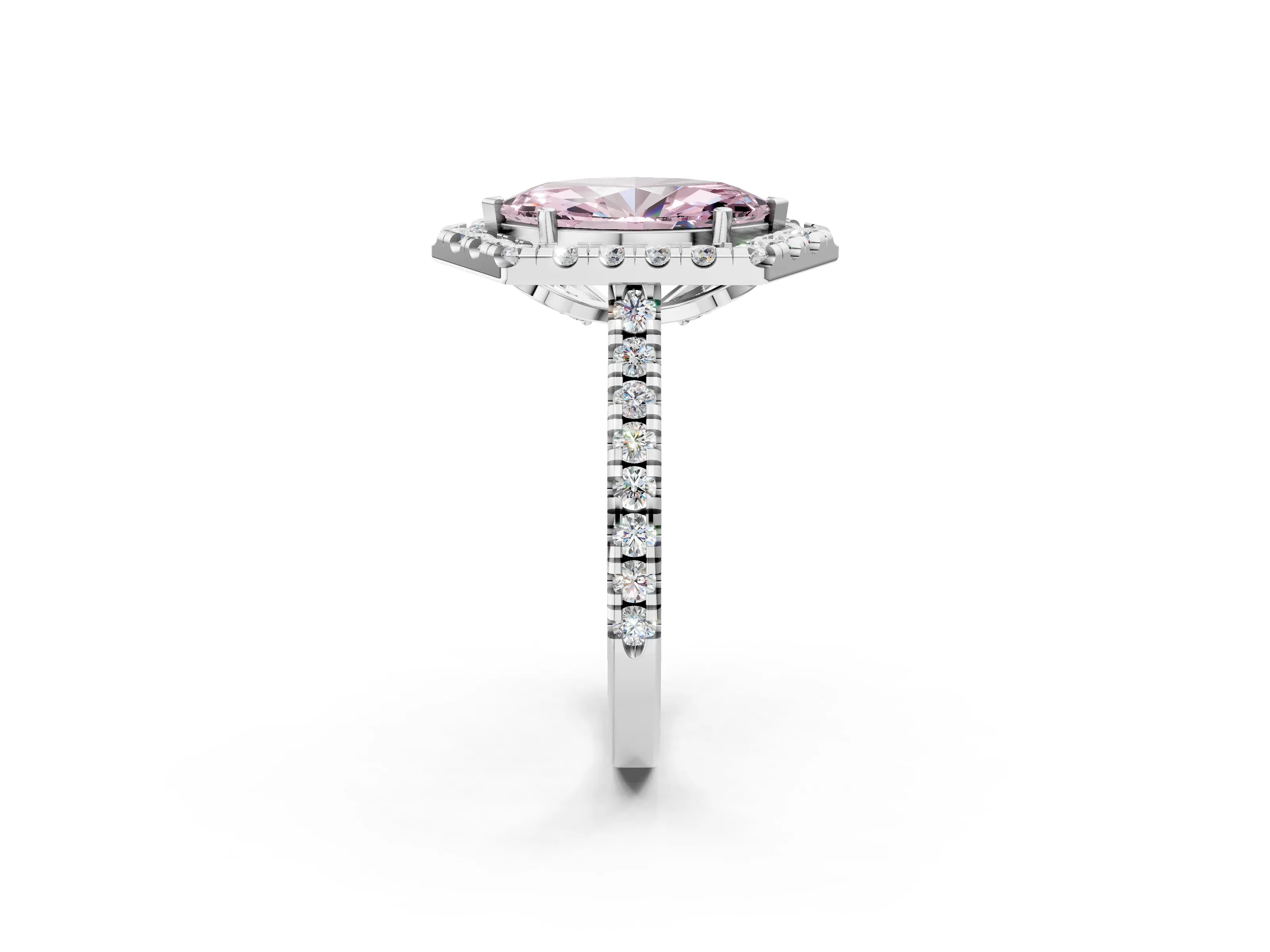 White gold Hexagonal Halo Fancy Pink Marquise Cut Diamond Pavé Band with Four-Prong Setting_2