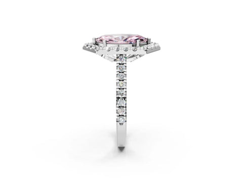 White gold Hexagonal Halo Fancy Pink Marquise Cut Diamond Pavé Band with Four-Prong Setting_2