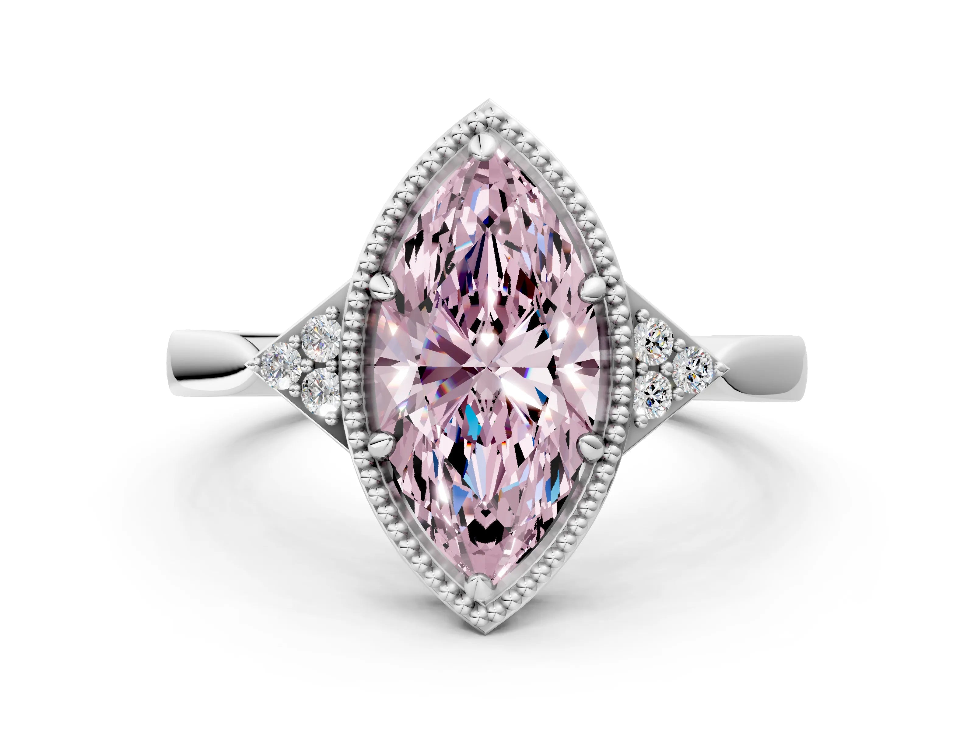 White gold Hexagonal Halo Fancy Pink Marquise Cut Diamond Solitaire with Pavé Band and Four-Prong Setting_15