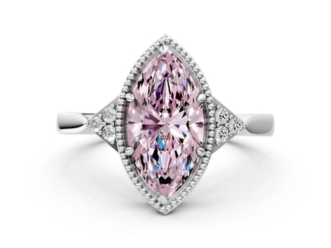 White gold Hexagonal Halo Fancy Pink Marquise Cut Diamond Solitaire with Pavé Band and Four-Prong Setting_21