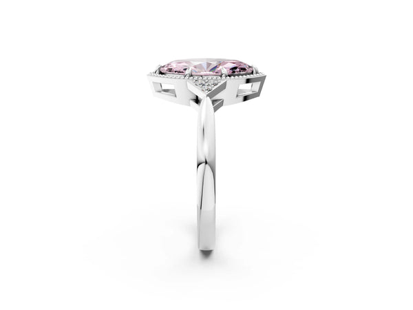 White gold Hexagonal Halo Fancy Pink Marquise Cut Diamond Solitaire with Pavé Band and Four-Prong Setting