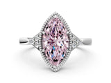 White gold Hexagonal Halo Fancy Pink Marquise Cut Diamond Solitaire with Pavé Band and Four-Prong Setting_24