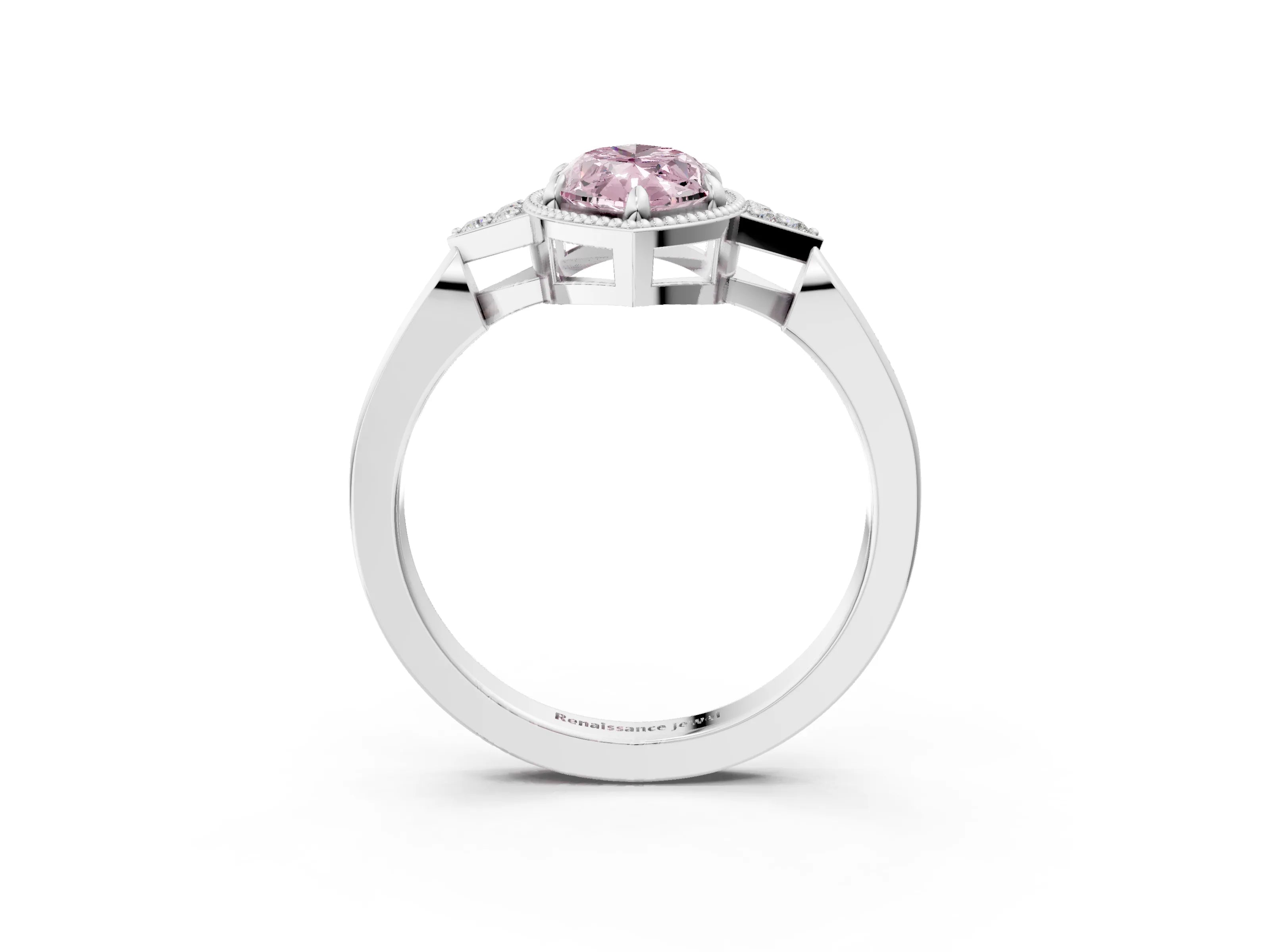 White gold Hexagonal Halo Fancy Pink Marquise Cut Diamond Solitaire with Pavé Band and Four-Prong Setting_24