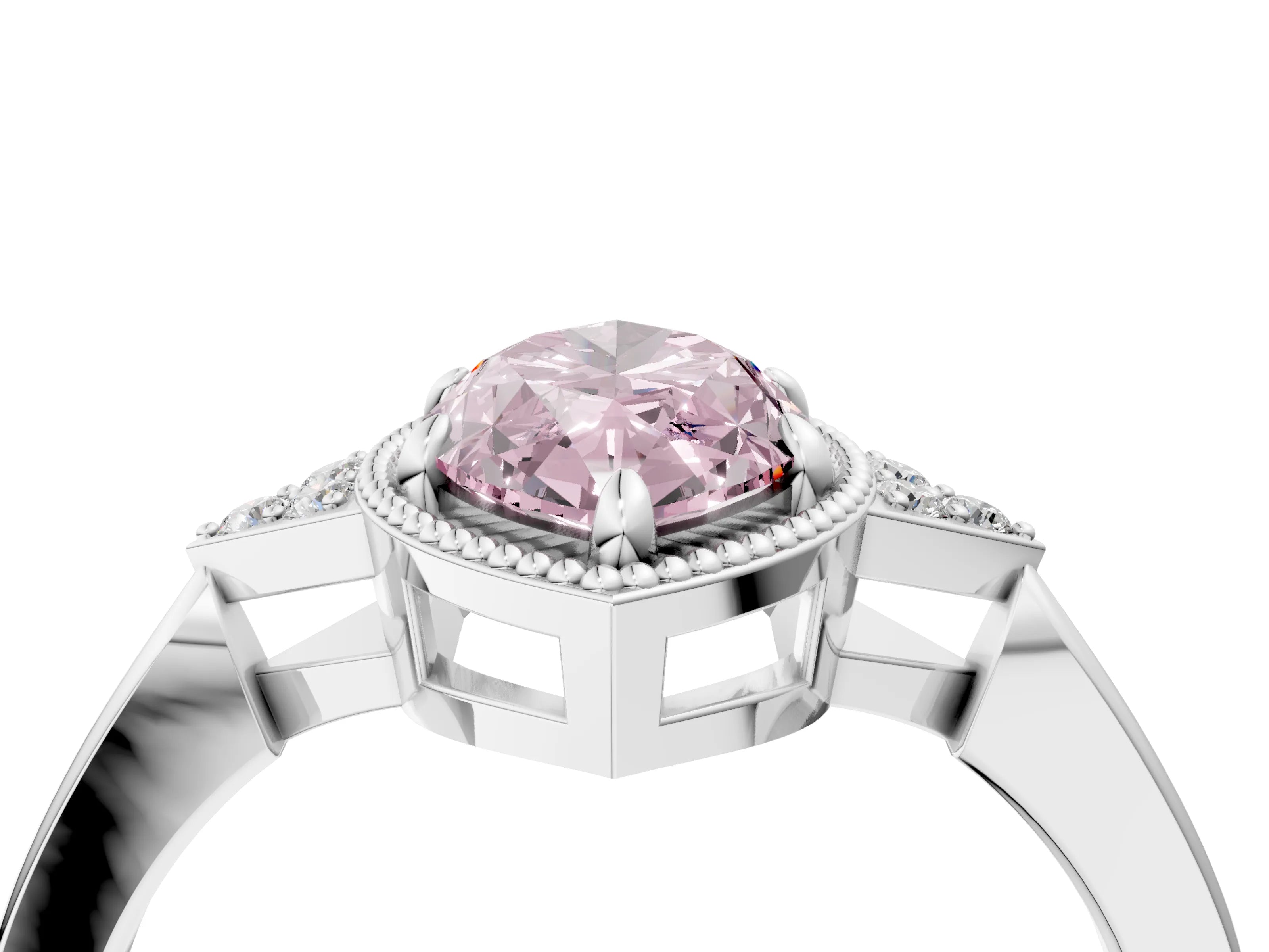 White gold Hexagonal Halo Fancy Pink Marquise Cut Diamond Solitaire with Pavé Band and Four-Prong Setting_7