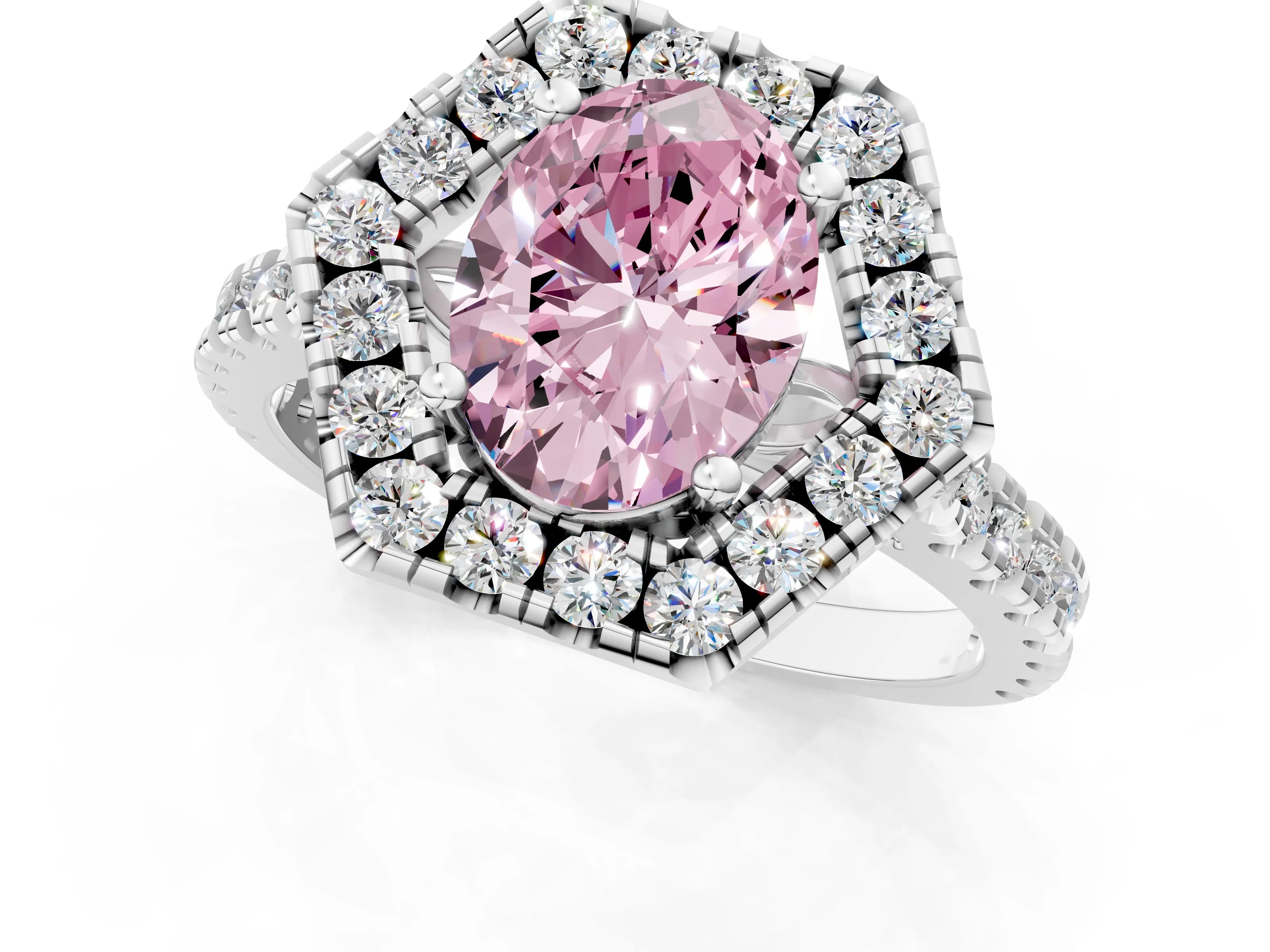 White gold Hexagonal Halo Fancy Pink Oval Cut Diamond Pavé Band with Four-Prong Setting_1