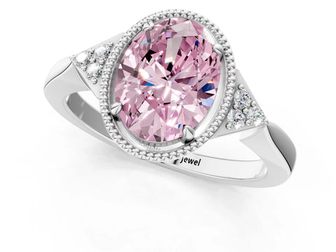 White gold Hexagonal Halo Fancy Pink Oval Cut Diamond Solitaire with Pavé Band and Four-Prong Setting_16