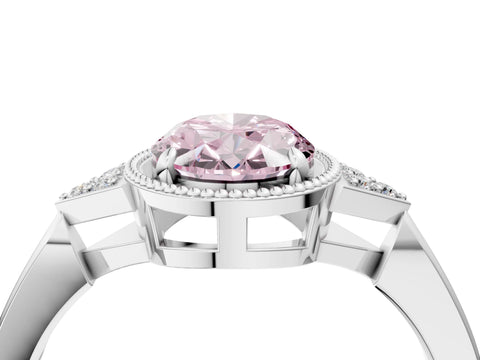 White gold Hexagonal Halo Fancy Pink Oval Cut Diamond Solitaire with Pavé Band and Four-Prong Setting_19
