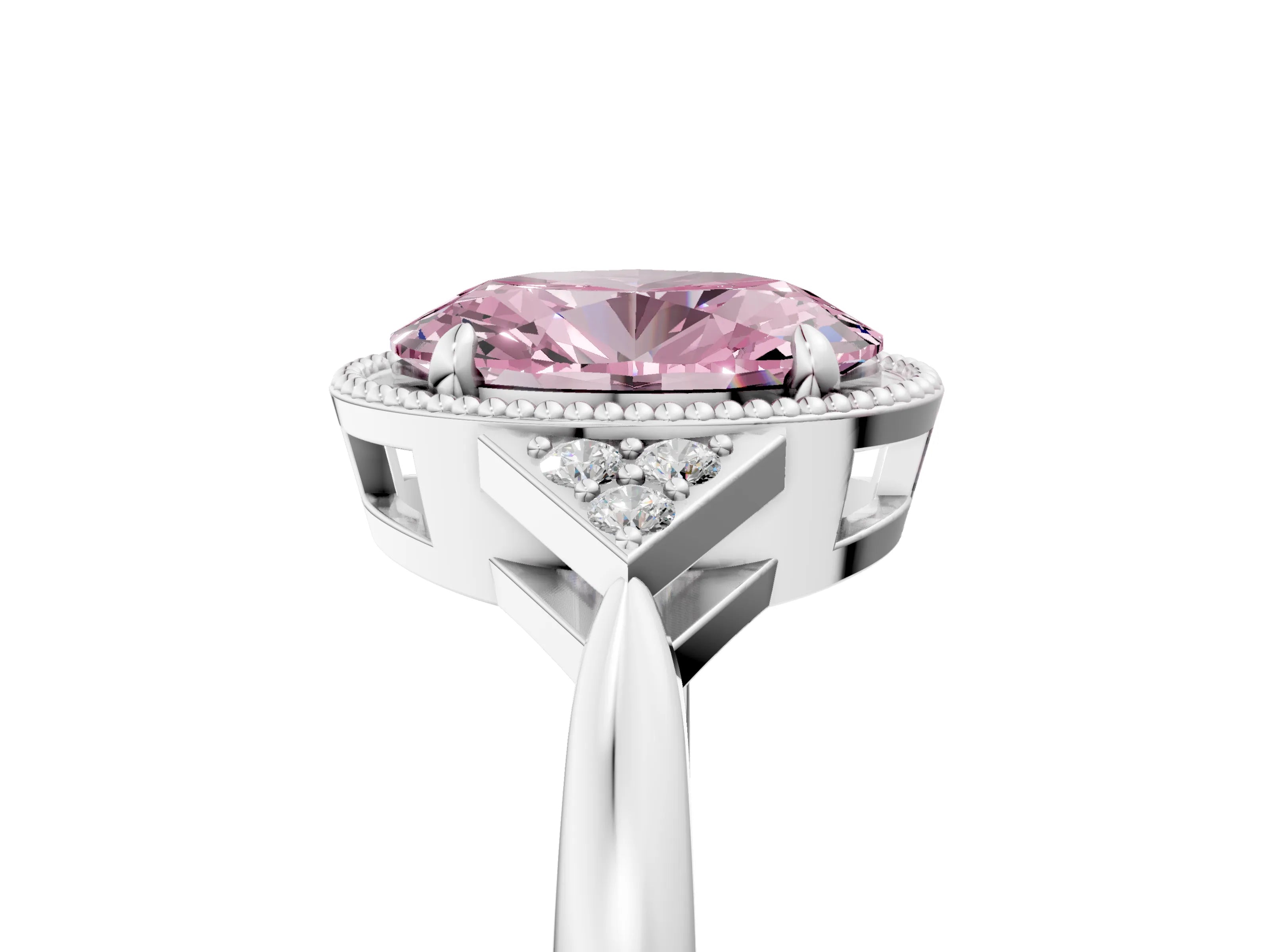 White gold Hexagonal Halo Fancy Pink Oval Cut Diamond Solitaire with Pavé Band and Four-Prong Setting_20