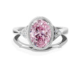 White gold Hexagonal Halo Fancy Pink Oval Cut Diamond Solitaire with Pavé Band and Four-Prong Setting_3