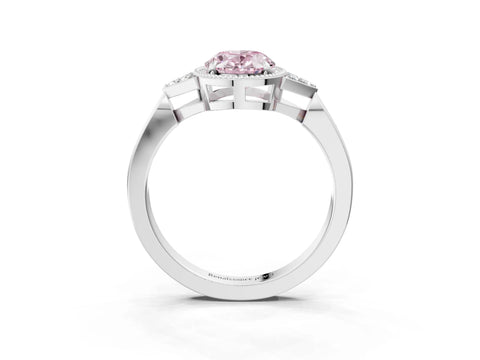 White gold Hexagonal Halo Fancy Pink Oval Cut Diamond Solitaire with Pavé Band and Four-Prong Setting_6