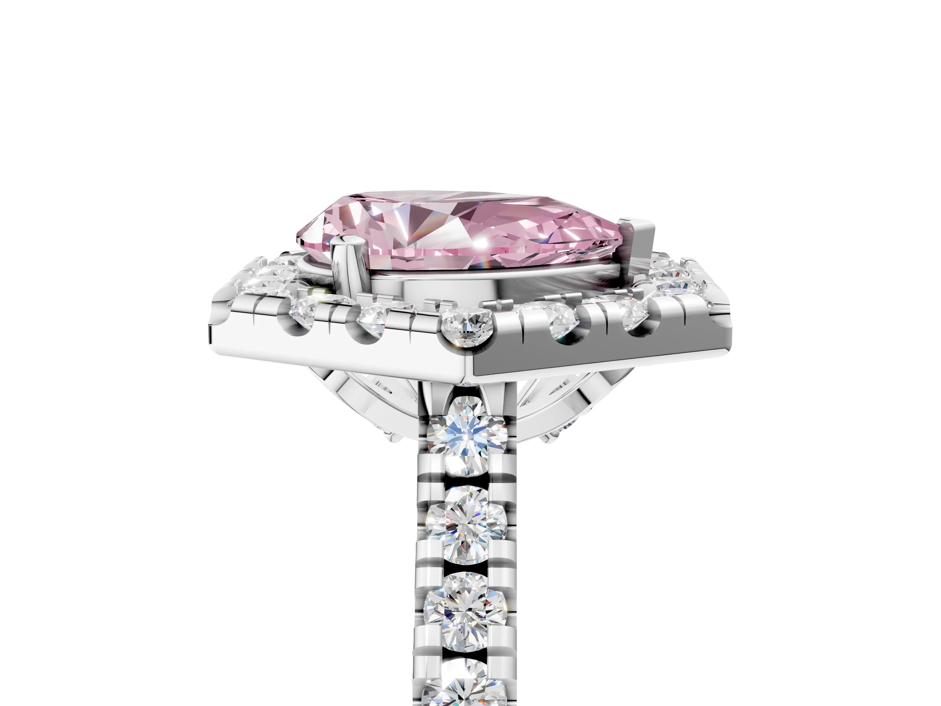White gold Hexagonal Halo Fancy Pink Pear Cut Diamond Pavé Band with Four-Prong Setting_5