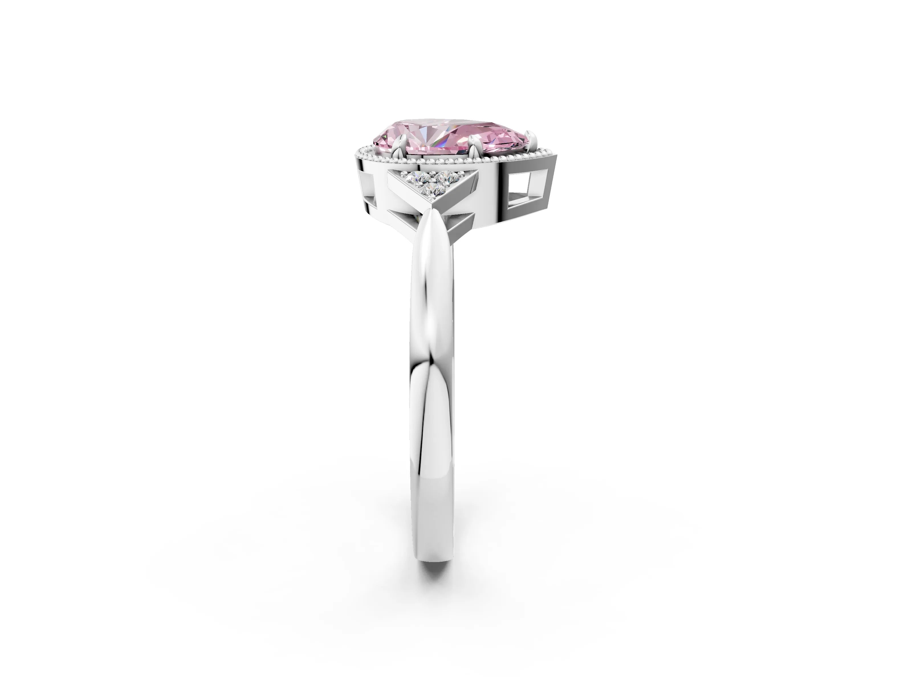 White gold Hexagonal Halo Fancy Pink Pear Cut Diamond Solitaire with Pavé Band and Four-Prong Setting_17
