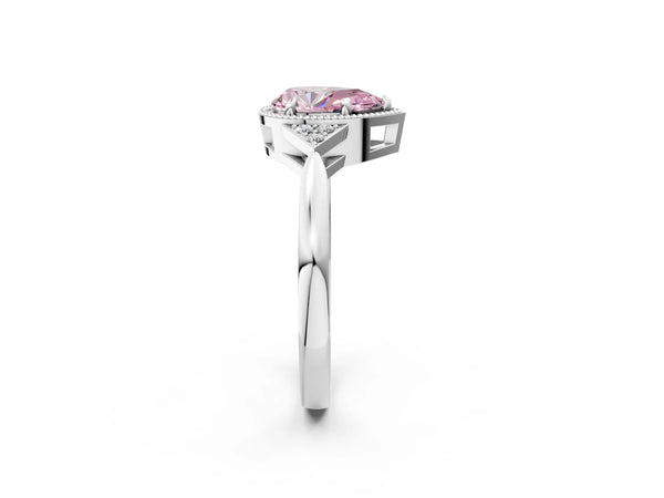 White gold Hexagonal Halo Fancy Pink Pear Cut Diamond Solitaire with Pavé Band and Four-Prong Setting