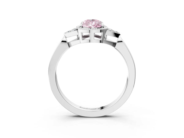 White gold Hexagonal Halo Fancy Pink Pear Cut Diamond Solitaire with Pavé Band and Four-Prong Setting