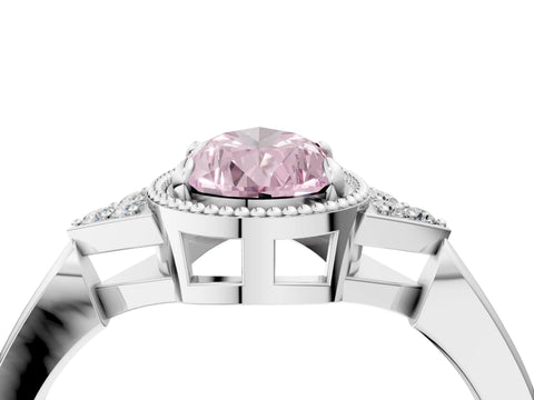White gold Hexagonal Halo Fancy Pink Pear Cut Diamond Solitaire with Pavé Band and Four-Prong Setting_19