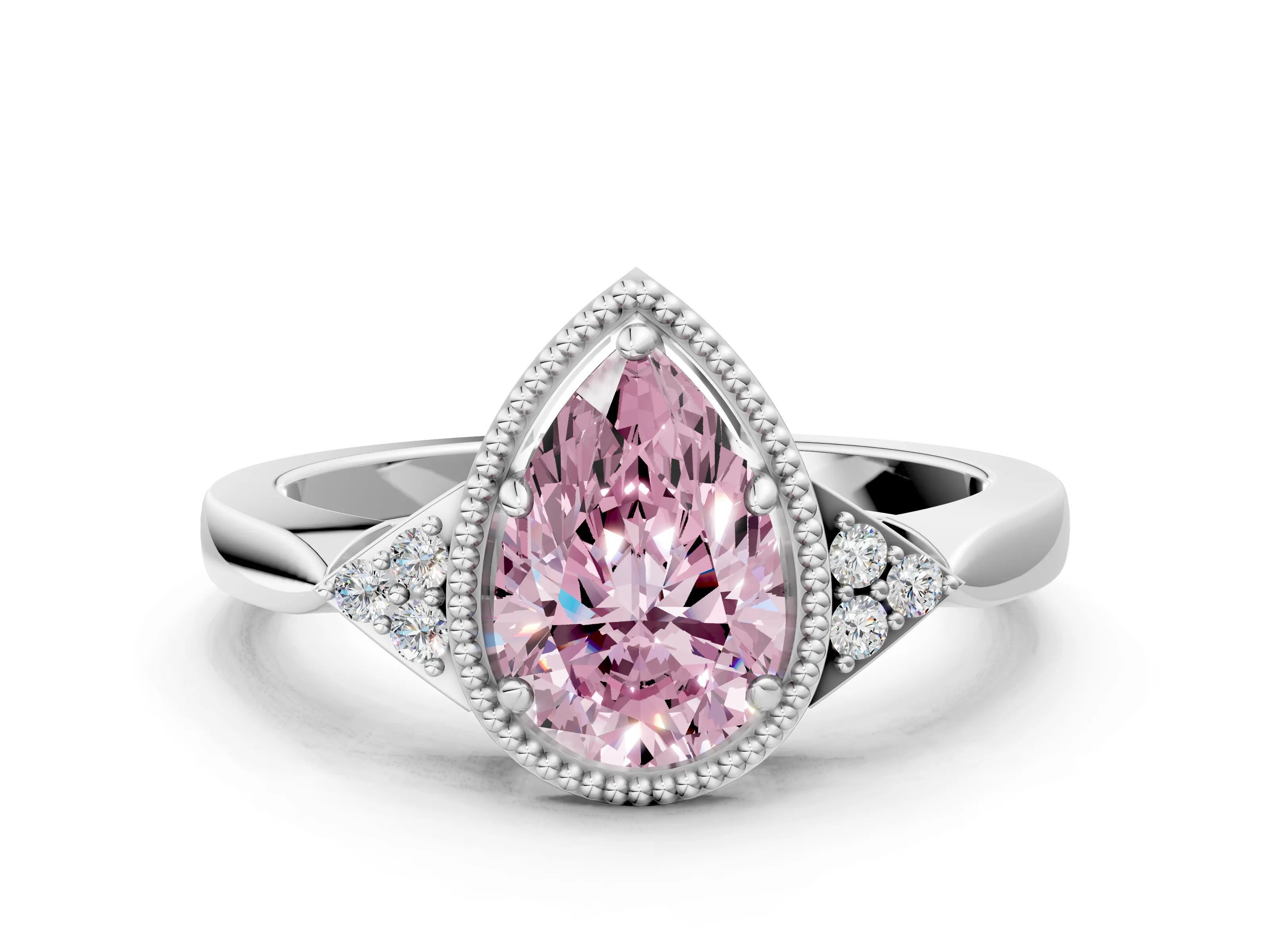 White gold Hexagonal Halo Fancy Pink Pear Cut Diamond Solitaire with Pavé Band and Four-Prong Setting_3