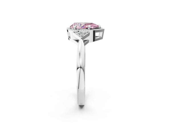 White gold Hexagonal Halo Fancy Pink Pear Cut Diamond Solitaire with Pavé Band and Four-Prong Setting