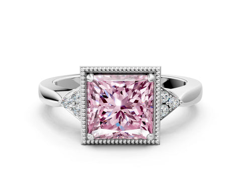 White gold Hexagonal Halo Fancy Pink Princess Cut Diamond Solitaire with Pavé Band and Four-Prong Setting_15