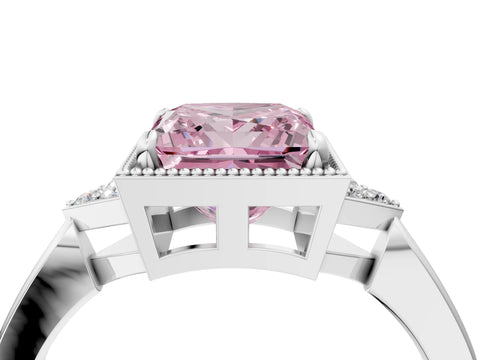 White gold Hexagonal Halo Fancy Pink Princess Cut Diamond Solitaire with Pavé Band and Four-Prong Setting_19