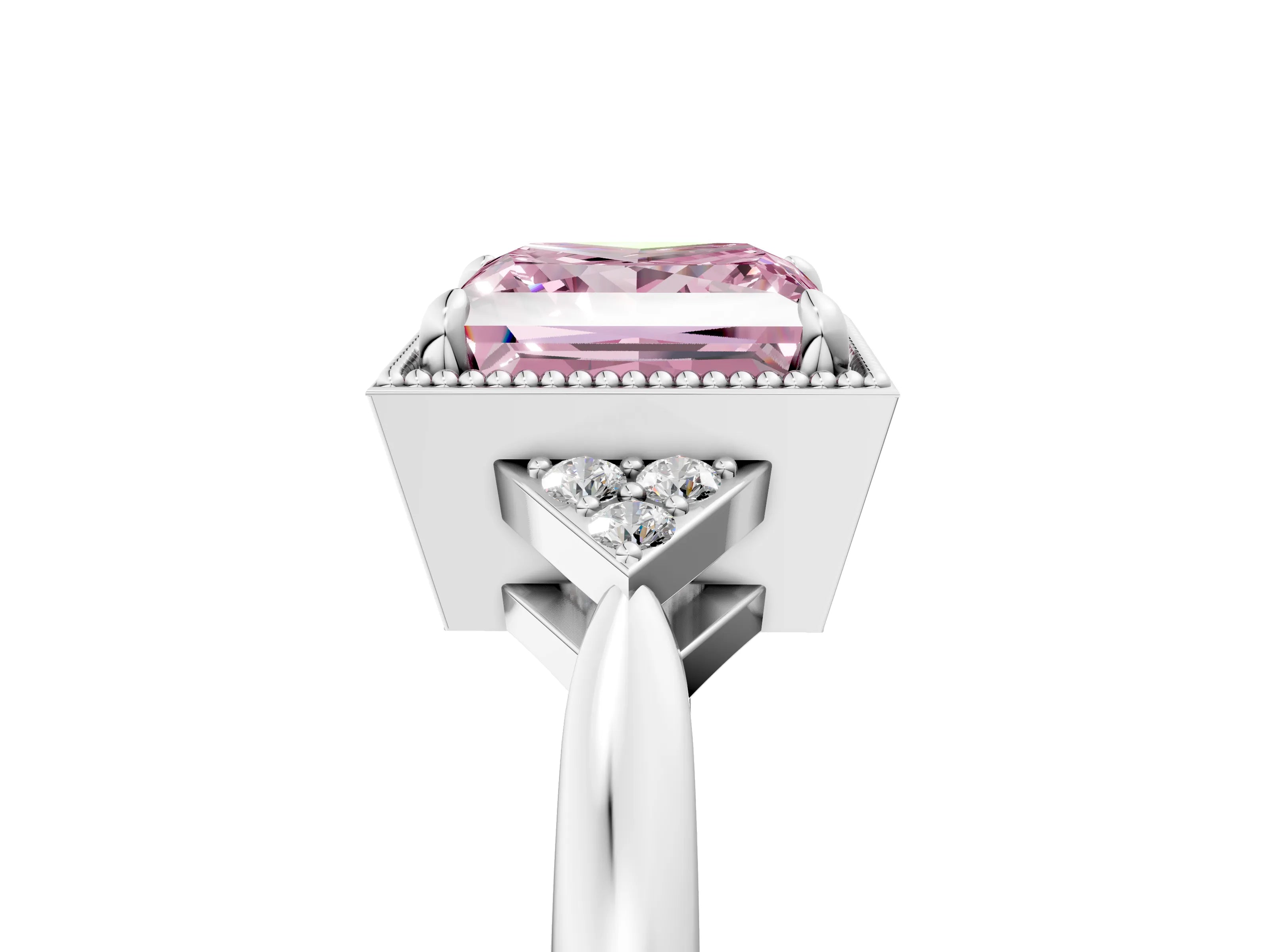 White gold Hexagonal Halo Fancy Pink Princess Cut Diamond Solitaire with Pavé Band and Four-Prong Setting_20