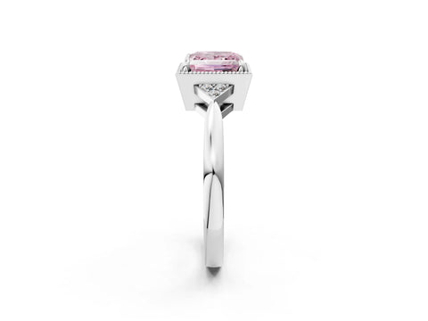 White gold Hexagonal Halo Fancy Pink Princess Cut Diamond Solitaire with Pavé Band and Four-Prong Setting_5