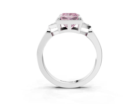 White gold Hexagonal Halo Fancy Pink Princess Cut Diamond Solitaire with Pavé Band and Four-Prong Setting_6